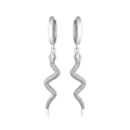 Silver snake drop earrings featuring detailed scales and polished hoop closures - Silver Snake Dangle