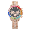 Rose gold watch with rainbow gemstone bezel, black dial and full crystal stones - Black Dial Rose Gold Band