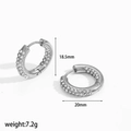 Minimalist 20mm stainless steel hoop earrings with pavé cubic zirconia inlay in silver finish - Silver Pave Zirconia Style (TE60375-S)