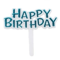 Metallic blue Happy Birthday cake topper with white plastic stick for party decor - No.7 Green
