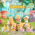 Yellow flocked bear figurine from NINI Secret Realm collection in fairytale forest scene - -159 Good Baby Bear (Flocked) / Full Set (6pcs)