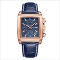Reloj cronógrafo Megir para hombre con esfera azul y correa de cuero azul elegante - Correa Azul Caja Oro Rosa Esfera Azul