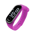 Waterproof digital sports watch with purple silicone strap and LED digital time display - Rose Red