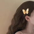 Elegant amber butterfly hair clip with gradient wings on wavy dark hair - Acrylic Simulation Butterfly / Yellow