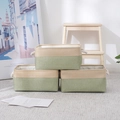 Three-piece beige and light green fabric storage baskets with thick cotton rope handles - Small 31*21*13cm / Coffee+Green Patchwork