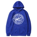 Navy blue men's hoodie featuring vintage alligator print and front kangaroo pocket - Blue