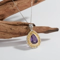 Elegant s925 silver necklace with pear-shaped purple gemstone and diamond halo decoration - Natural Amethyst