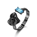 Anello teschio in argento S925 con gemma blu e placcatura nera in stile gotico - Teschio in Oro Nero Gemma Blu / Aperto Regolabile