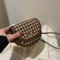 Mini houndstooth saddle bag in brown and beige with a vintage gold twist lock - Houndstooth-Brown