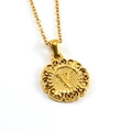Golden titanium steel necklace with V letter pendant and embossed round design charm - Letter V