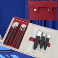 Black 10-piece nail clipper set with red faux leather case and anti-slip handles - 13-Piece Set (Wine Red)