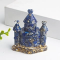 Blue and grey crystal stone castle ornament with gold foil flakes in clear resin - Lapis Lazuli