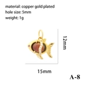 18K gold plated copper fish charm with brown crystal and white zircon, 15mm x 12mm size - Gold Fish A-8 (Brown)
