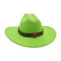 Bright green felt cowboy hat with wide brim and decorative bronze leopard head buckle - One Size / Grass Green