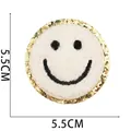 Smiley chenille patch met gouden lovertjes en borduursel, 5,5 cm witte handdoek patch - Nr.25 - Wit Smile Gezicht