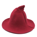 Sombrero de bruja de lana burdeos con punta y ala ancha para cosplay de Halloween - Talla única / Rojo