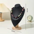 Black matte necklace display stand with solid wood base for jewelry presentation - Large Size Black Leather