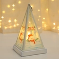 Pyramid Christmas lantern with snowman illustration and warm yellow LED light - Snowman / White
