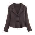 Bruine korte gebreide blazer met reverskraag en zwarte knopen in de vorm van bloemen - S / koffiekleur