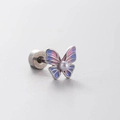 Titanium steel butterfly stud earrings with pink and blue enamel and faux pearls - Pink Blue Enamel Pearl Butterfly (A01-7#)