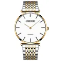 Slim quartz watch with white dial and two-tone silver and gold stainless steel band - Two-tone Gold White (Men's Style) / Two-tone White (Men)