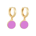 Macro detail of French vintage enamel round earrings showing S925 silver hallmark - Purple Enamel Disc Pendant Earrings