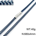 Titanium steel keel chain necklace, 680mm x 4mm, 40g, in blue and silver woven metal finish - Blue Necklace (KN115185-KFC)