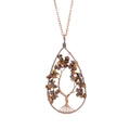 Detail of copper wire tree of life pendant with tiger eye stones and teardrop shape - Tiger Eye + Chain