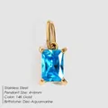 High quality stainless steel 14K gold plated pendant with rectangular blue zircon stone - December Lake Blue / Gold