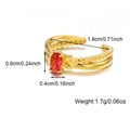 Adjustable golden stainless steel rope ring featuring a small oval red gemstone - Red