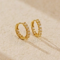 Eleganti orecchini a cerchio dorati in argento S925 con zirconi brillanti da donna - Argento 925 / Oro