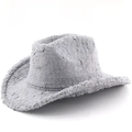 Cappello da cowboy grigio classico in finta pelliccia di coniglio in stile retrò inglese - M (56-58cm) / Grigio
