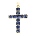 Golden cross pendant charm with micro-paved blue gemstones in a luxury jewelry design - Pendant 105-X2261 (Gold Pave Blue Stone Cross)