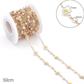 DIY copper chain with 7mm daisy charms and 4mm artificial pearls in golden finish - Alloy Daisy + 4mm Pearl Gold / 50cm/Pack