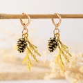 Macro shot of gold-tone pine cone and branch earrings with detailed natural texture - Pine Cone and Branch Style (9752) / Gold