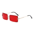 Chic rimless rectangular sunglasses with transparent red lenses and slim gold metal temples - Gold Frame Ocean Red Lens C18
