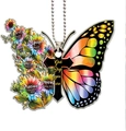 Detail of acrylic butterfly ornament with religious cross and inspirational Bible verses - Rainbow Sunflower Style / Thickened