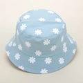 Chapeau bob bleu clair imprimé marguerites en coton, protection solaire pour femme - M (56-58cm) / Bleu