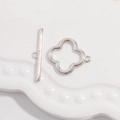 Detailed view of S925 sterling silver clover OT toggle clasp for necklace and bracelet - Silver Four-Leaf Clover