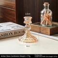Amber vintage glass candle holder with embossed ribbing and detailed size specifications - Round Small Vertical Stripes / Amber
