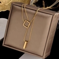 Minimalist gold snake chain Y-necklace with geometric square and cylinder pendant - Square Bead Tassel