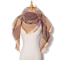 Plaid loop yarn triangle scarf in brown with colorful specks and fringe edges - Coffee (SJ6-04)