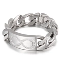 Polished stainless steel Cuban chain bracelet for men with diamond infinity symbol charm - Silver Infinity Style (KB51667-D)