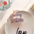 Square acetate claw clip with purple and yellow marble texture for hair styling - 5cm / Purple Floral
