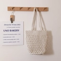 Bolso tote de macramé beige con diseño de rombos y asas dobles para el verano - Beige