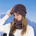 Conjunto de gorro de punto y bufanda en mezcla de púrpura y gris para el frío invierno - Rojo Cuero