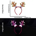 Diadema de astas de reno navideñas fluorescentes con pompones rojos y efecto brillo - Estilo Cuernos de Reno Con Lazo Pequeño