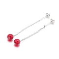 Minimalist titanium steel drop earrings featuring vibrant red faceted crystal beads - Red Crystal Long Chain (KE81284-KC)