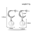 Silver twisted C-shape hoop earrings with white round pearl pendants for women - ER-1269 Silver Twist Hoop Pearl