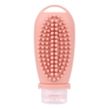 Pink silicone travel bottle with integrated scalp massage brush head for shampoo - 100ml Dark Pink